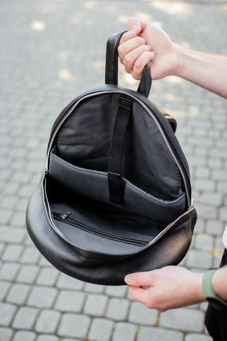 Genuine Leather Handcrafted College Classic Double Zipper Laptop Large Capacity Backpack School Boys and Girls Outdoor