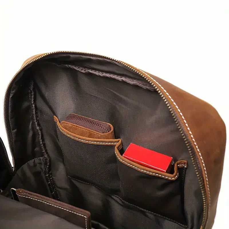 Unisex Genuine Leather Lightweight Foldable Casual Backpack-Durable Waterproof Breathable Multiple Compartments Arcuate Shoulder