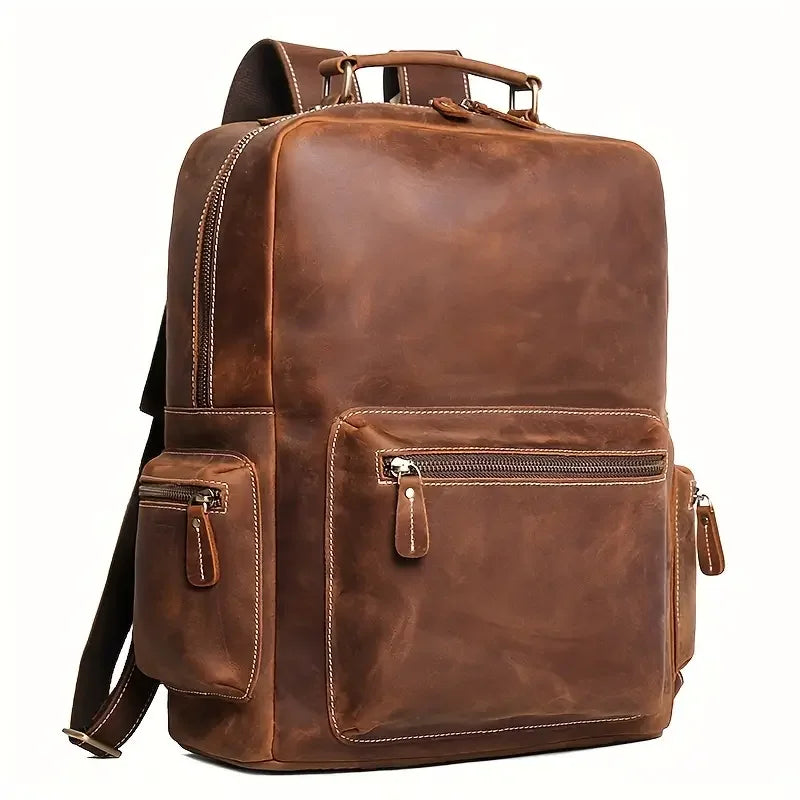 Unisex Genuine Leather Lightweight Foldable Casual Backpack-Durable Waterproof Breathable Multiple Compartments Arcuate Shoulder