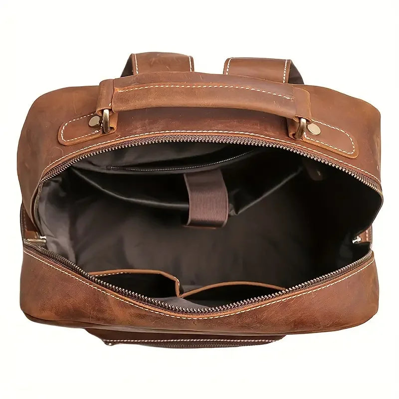 Unisex Genuine Leather Lightweight Foldable Casual Backpack-Durable Waterproof Breathable Multiple Compartments Arcuate Shoulder