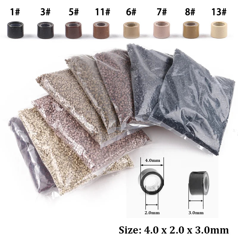 10000 Pieces 4.0 X 2.0mm Silicone Lined Micro Rings Beads Tubes Links for Hair Extensions 8 Colors Optional