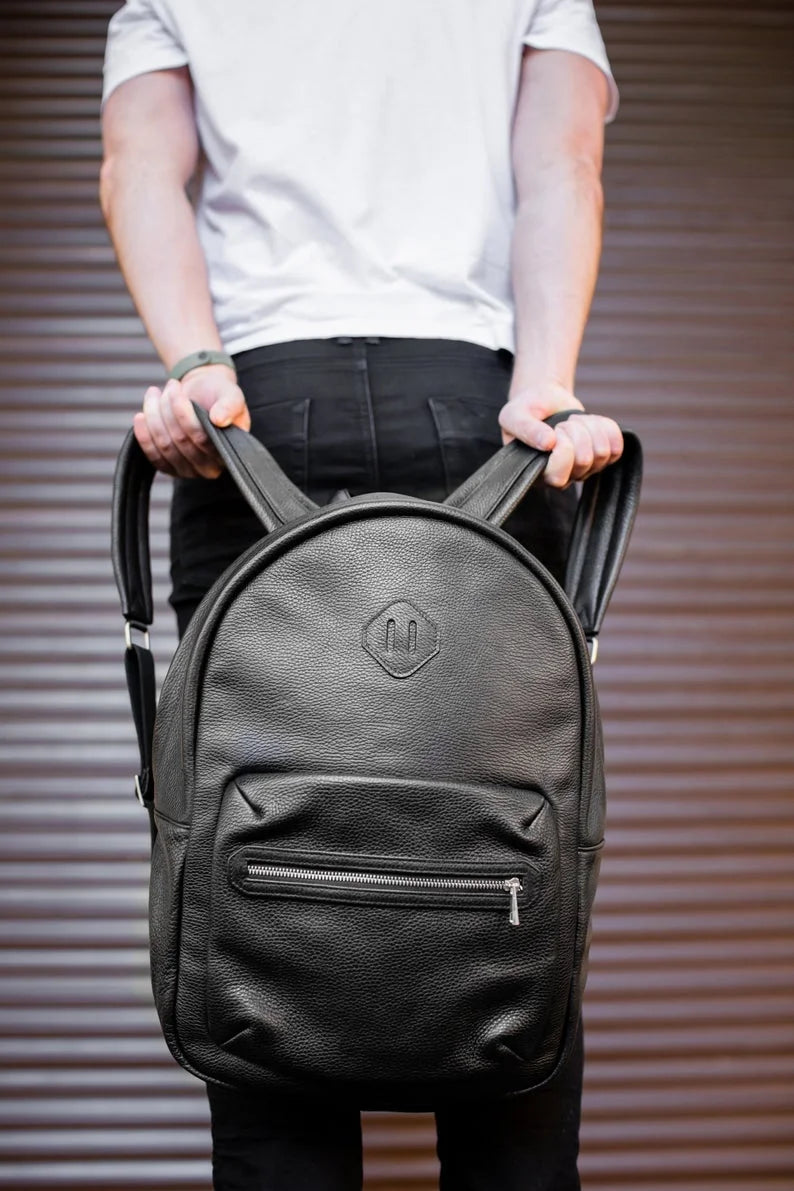 Genuine Leather Handcrafted College Classic Double Zipper Laptop Large Capacity Backpack School Boys and Girls Outdoor