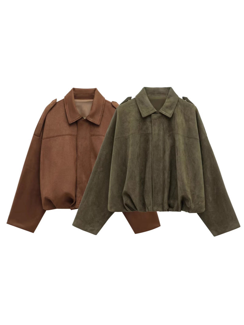 European and American Cross-Border Women's Clothing 2025 Early Spring New Fashion Suede Casual Style Versatile Casual Simple Aviator Jacket