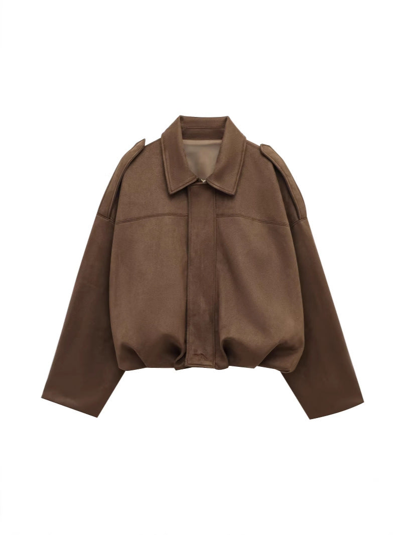 European and American Cross-Border Women's Clothing 2025 Early Spring New Fashion Suede Casual Style Versatile Casual Simple Aviator Jacket