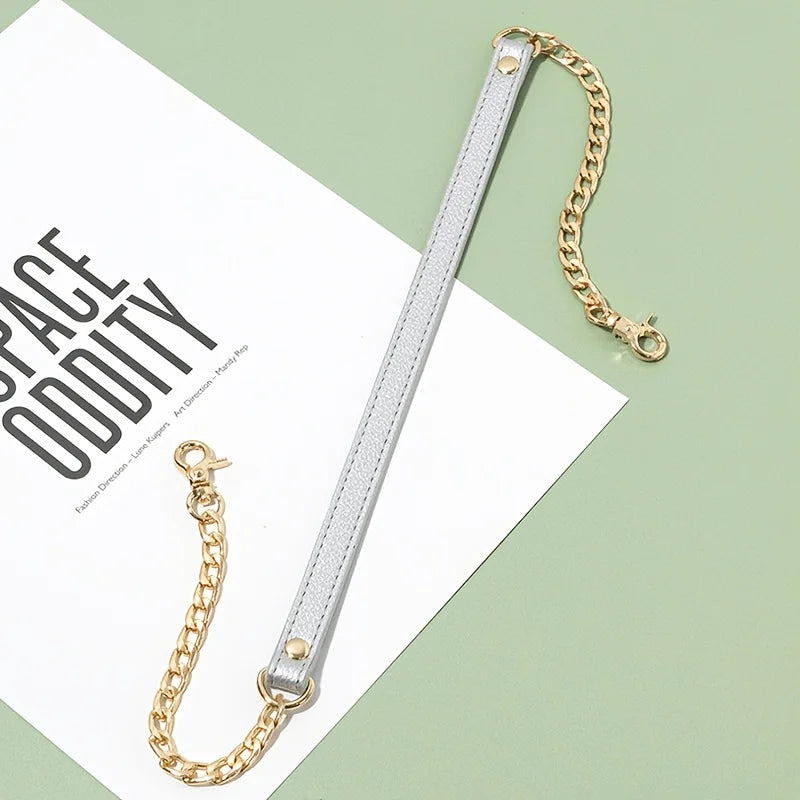 ngle gold metal chain with black PU belt - stylish and versatile, suitable for DIY handbag and crossbody bag accessories