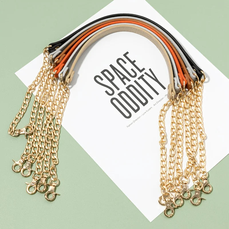 ngle gold metal chain with black PU belt - stylish and versatile, suitable for DIY handbag and crossbody bag accessories