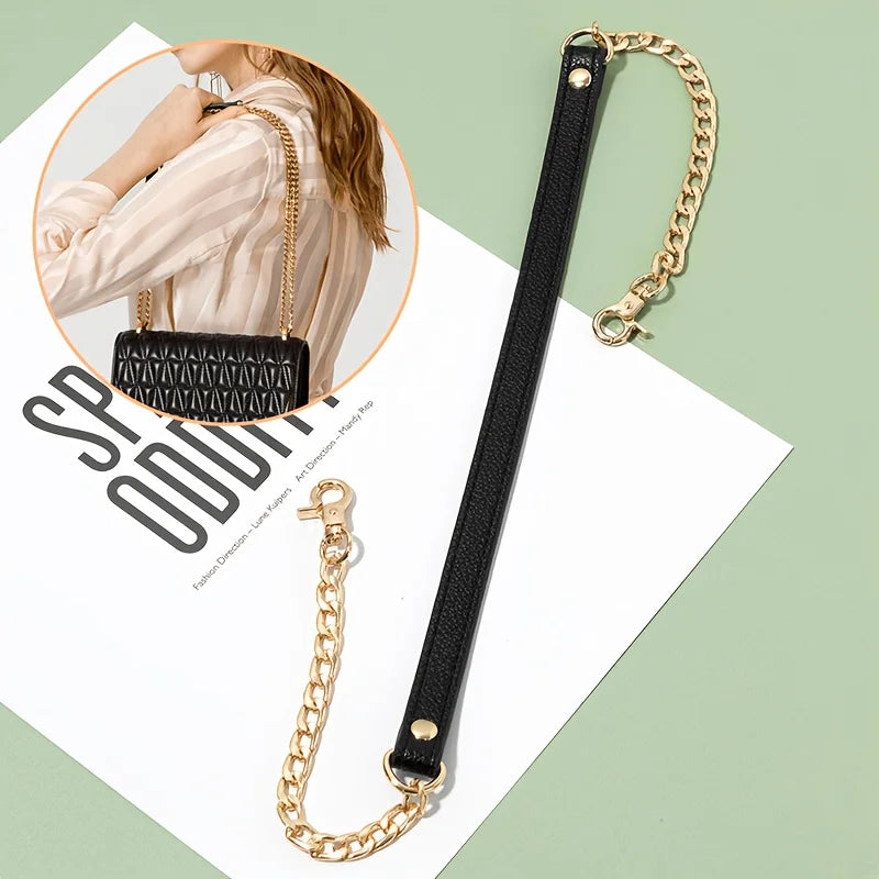 ngle gold metal chain with black PU belt - stylish and versatile, suitable for DIY handbag and crossbody bag accessories