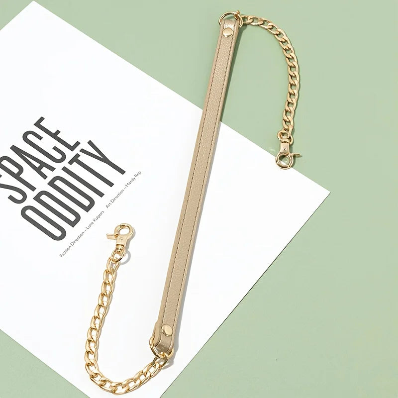 ngle gold metal chain with black PU belt - stylish and versatile, suitable for DIY handbag and crossbody bag accessories
