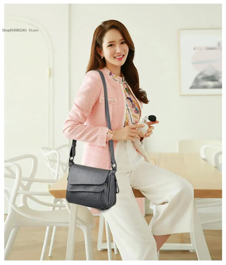 Korean Version Causal Versatile Women's Shoulder Bag Soft Leather European and American Small Square Bag