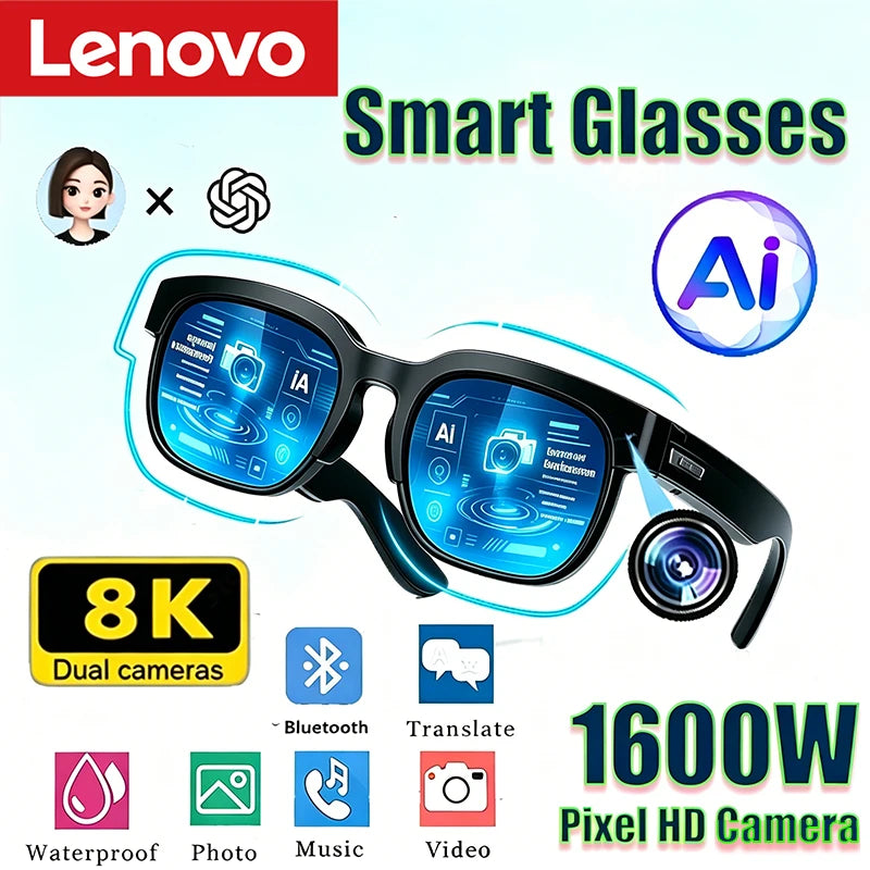 Lenovo 2026 New Smart Glasses AI Translation Bluetooth Conversation Recording Listening To Music Smart Sunglasses for Men Women