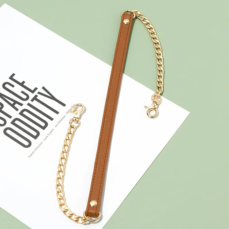 ngle gold metal chain with black PU belt - stylish and versatile, suitable for DIY handbag and crossbody bag accessories