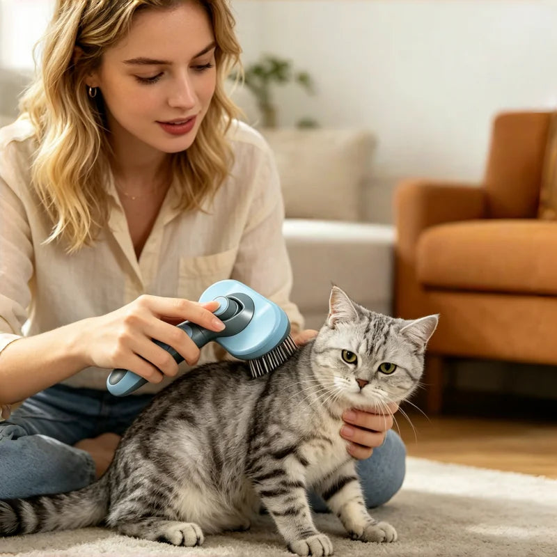 One-Click Self Cleaning Pet Brush Dog Cat Hair Remover Comb Gentle Massage Shedding Grooming Tool for Long Short Haired Animals