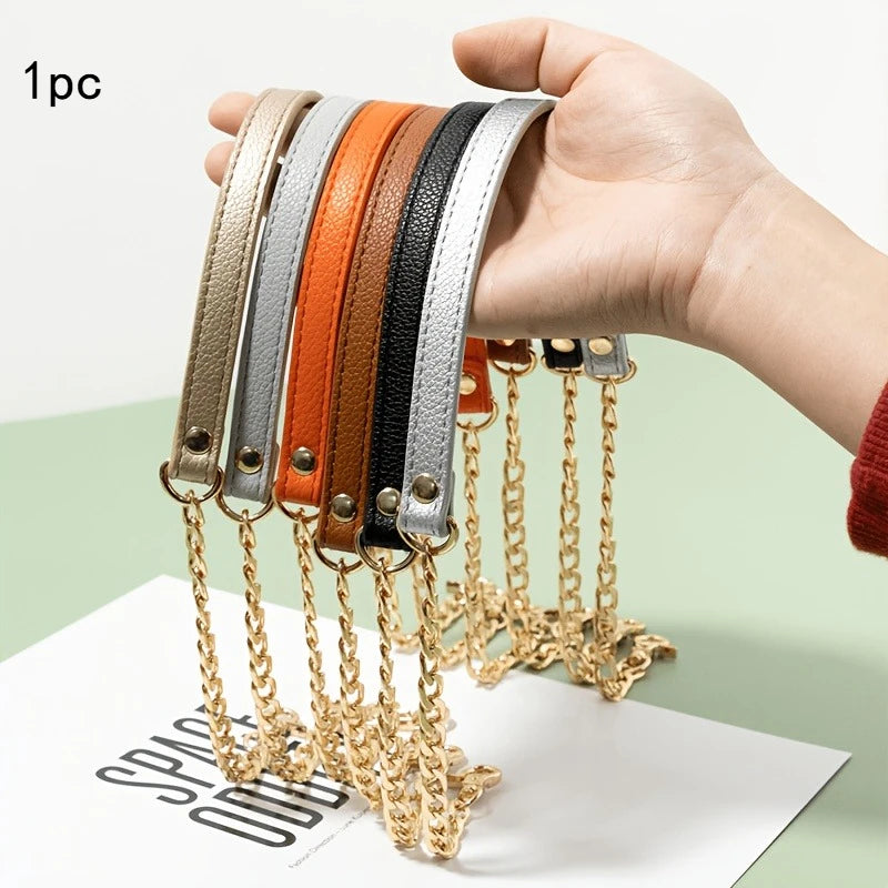 ngle gold metal chain with black PU belt - stylish and versatile, suitable for DIY handbag and crossbody bag accessories